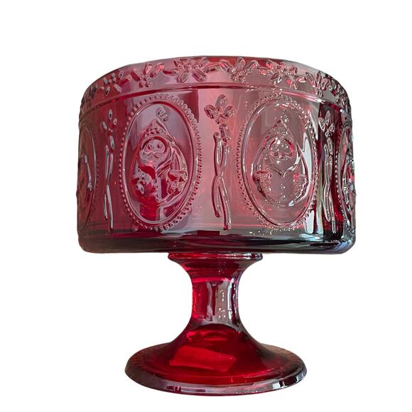 JINGLES & JOY Snowman Trifle Bowl Footed Serving Dish Embossed Holiday Red NEW - Picture 3 of 12